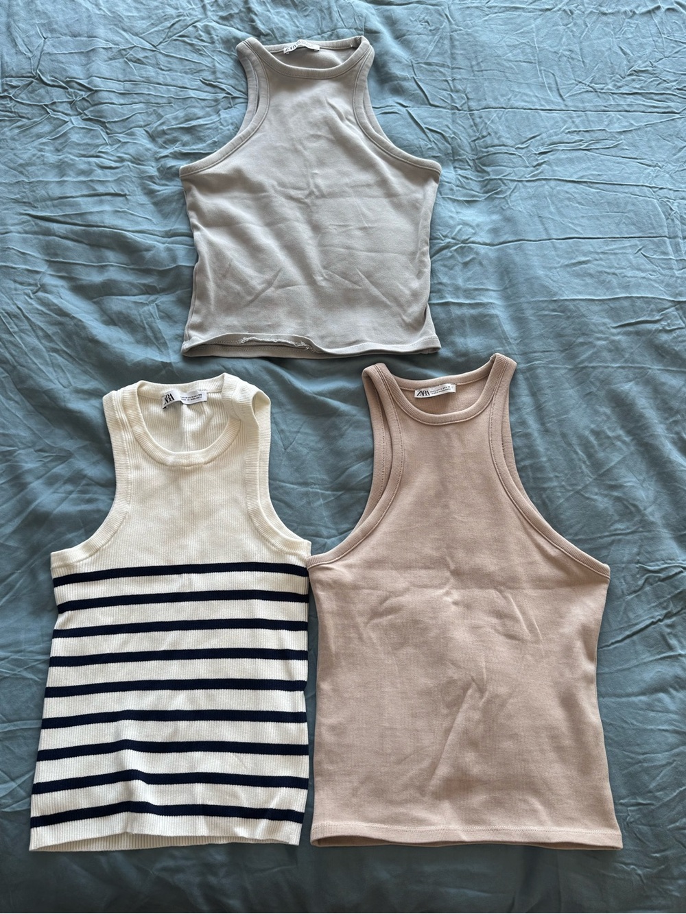 3 Zara Tank Top Bundle - Cream, Navy Stripe & Dusty Pink